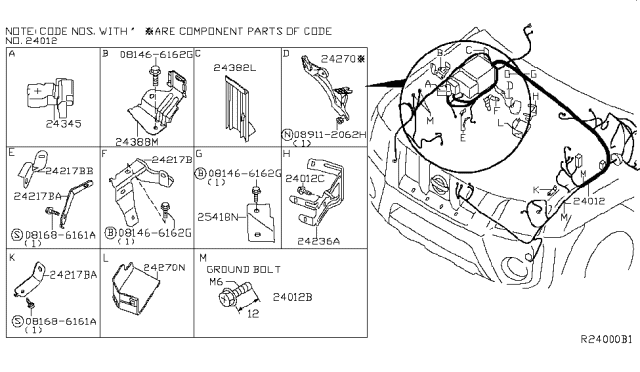 2014 Nissan Xterra Harness-Engine Room Room Diagram for 24012-9CJ0A