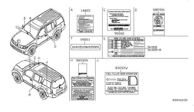 2007 Nissan Xterra Caution Plate & Label Diagram 1