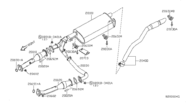 2009 Nissan Xterra Exhaust Tube & Muffler Diagram