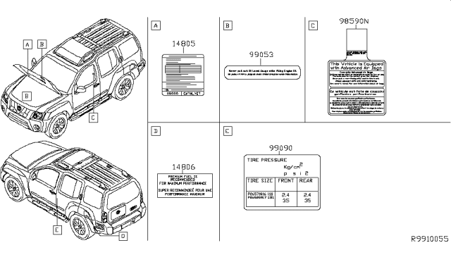 2014 Nissan Xterra Caution Plate & Label Diagram 2