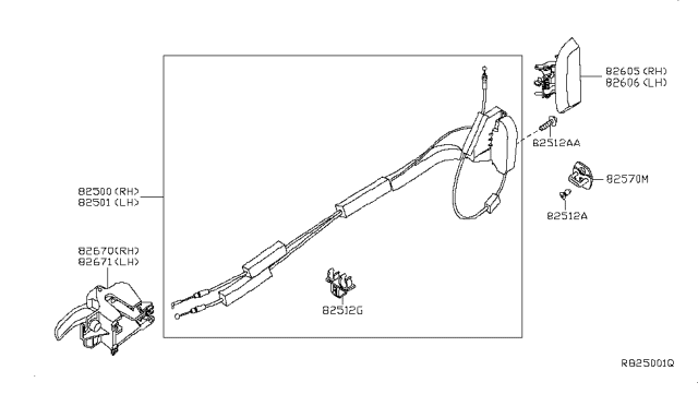 2007 Nissan Xterra Rear Door Lock & Handle Diagram 1