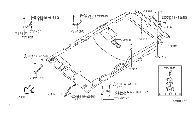 2009 Nissan Xterra Module Assembly-Roof Trim Diagram for 739B0-ZL82A