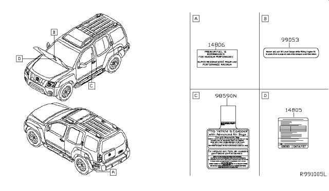 2014 Nissan Xterra Caution Plate & Label Diagram 2