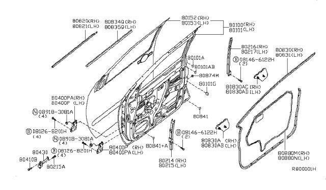 2005 Nissan Xterra Front Door Panel & Fitting Diagram 2