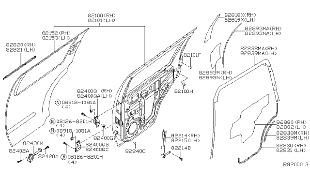 2005 Nissan Xterra Rear Door Panel & Fitting Diagram 1