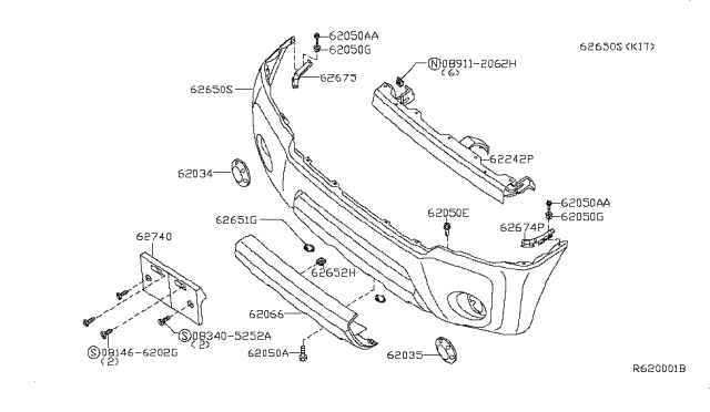 2005 Nissan Xterra Front Bumper Cover Diagram for F2022-EA025