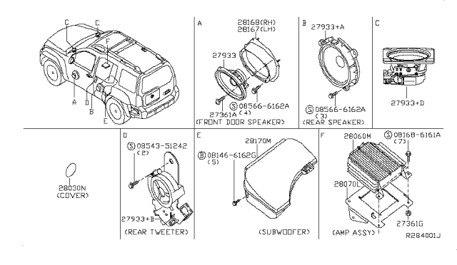 2008 Nissan Xterra Speaker Unit Diagram for 28138-EA000