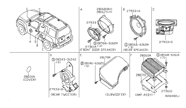 2008 Nissan Xterra Subwoofer Box Diagram for 28170-EA000