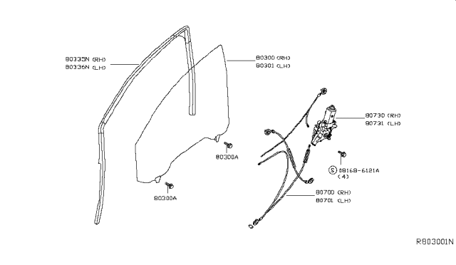 2011 Nissan Xterra Front Door Window & Regulator Diagram