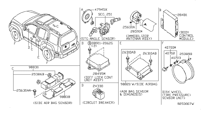 2010 Nissan Xterra Sensor-Side AIRBAG Center Diagram for 98820-ZL19A