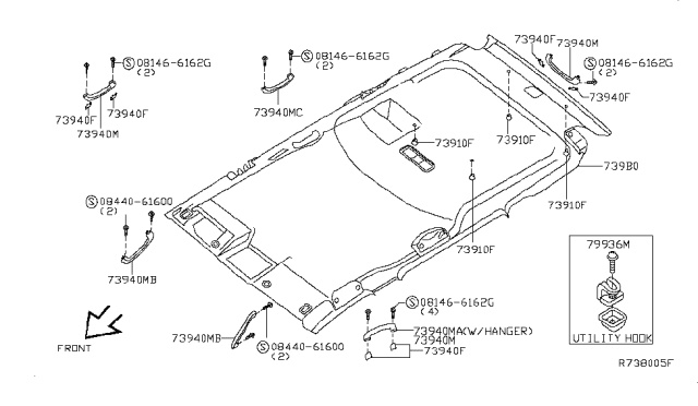 2013 Nissan Xterra Module Assembly-Roof Trim Diagram for 739B0-9CJ0C