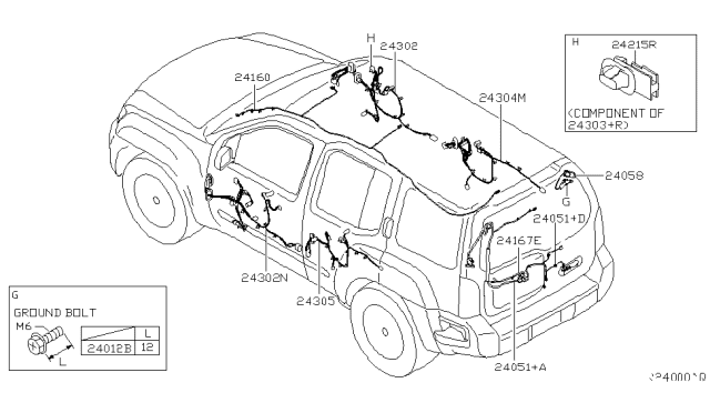 2007 Nissan Xterra Harness Assembly-Room Lamp Diagram for 24060-ZS20B