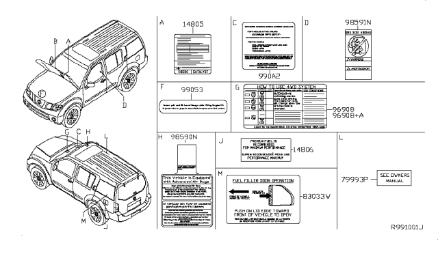 2007 Nissan Xterra Caution Plate & Label Diagram 2