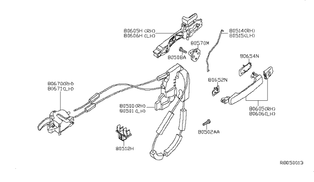 2007 Nissan Xterra Front Door Lock & Handle Diagram 2