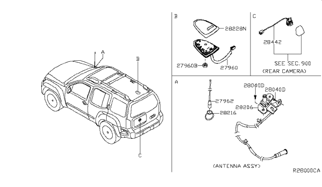 2012 Nissan Xterra Camera Assy-Back View Diagram for 28442-9CF0A