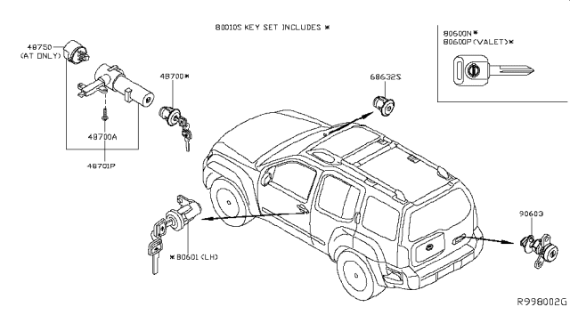 2008 Nissan Xterra Key Set-Cylinder Lock Diagram for 99810-ZP35C