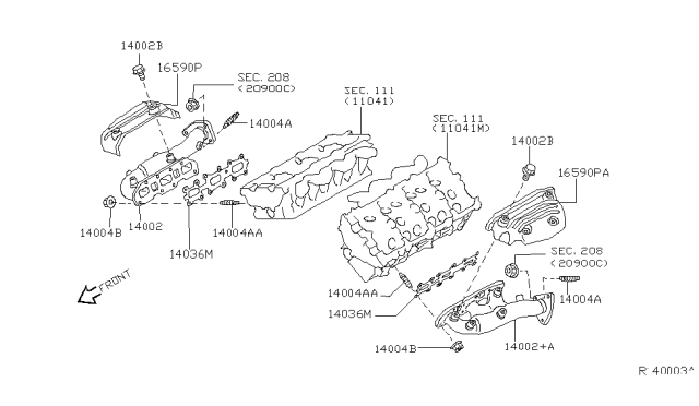 2007 Nissan Xterra Exhaust Manifold Assembly Diagram for 14002-EA210