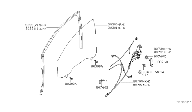 2008 Nissan Xterra Front Door Window & Regulator Diagram 2