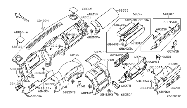 2011 Nissan Xterra Instrument Panel,Pad & Cluster Lid Diagram 3