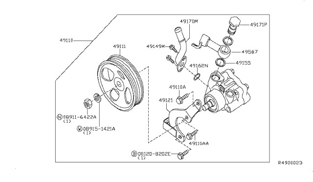 2015 Nissan Xterra Joint-Outlet,Power Steering Pump Diagram for 49172-EA200