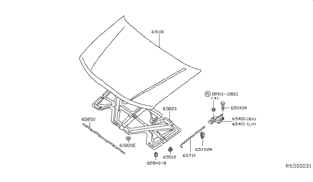 2015 Nissan Xterra Hood Panel,Hinge & Fitting Diagram