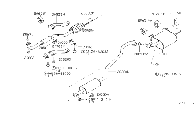 2004 Nissan Sentra Front Exhaust Tube Assembly Diagram for 20010-ZG010