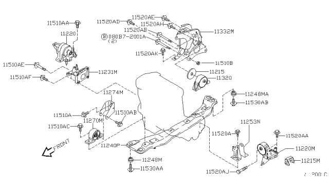 2004 Nissan Sentra Engine Mounting Insulator Assembly, Front Diagram for 11270-8H300