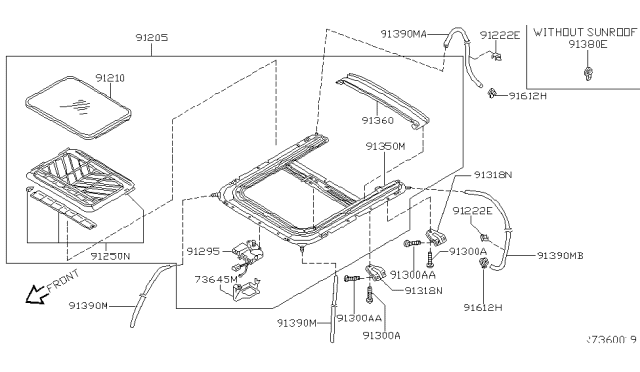 2004 Nissan Sentra Sunroof Complete-Slide Diagram for 91205-6Z604