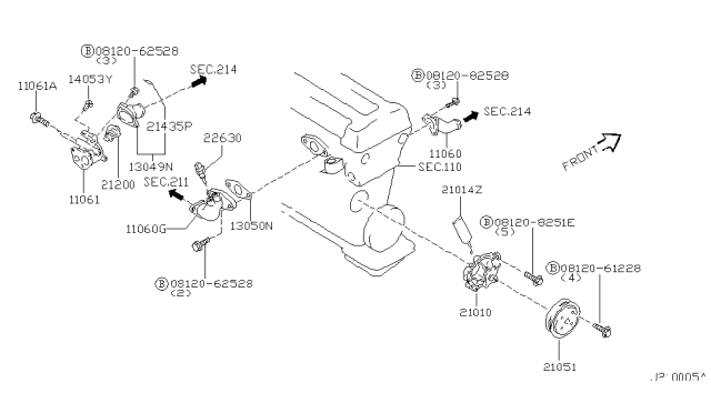 2002 Nissan Sentra Thermostat Housing Diagram for 11061-4Z015