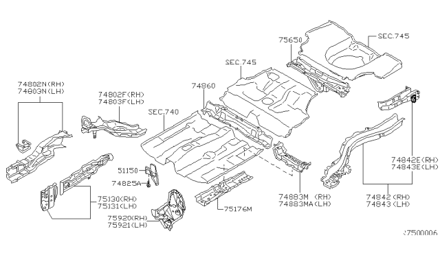 2003 Nissan Sentra Member-Side Front LH Diagram for 75111-4Z030