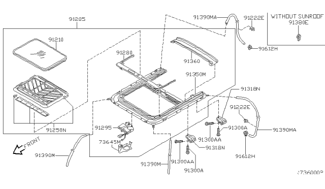 2001 Nissan Sentra Deflector Assy-Sunroof Diagram for 91280-5M000