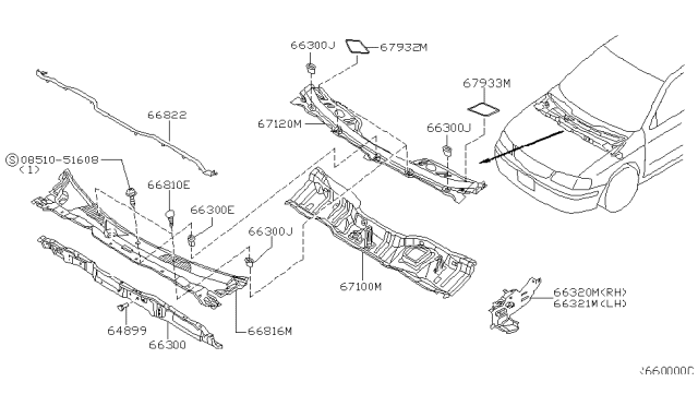 2002 Nissan Sentra Sealing Rubber-COWL Top Diagram for 66830-4Z000