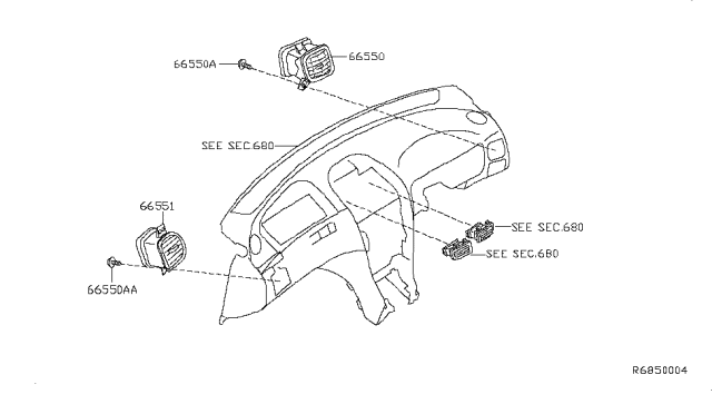 2002 Nissan Sentra Ventilator Assy-Side,RH Diagram for 68760-5M002