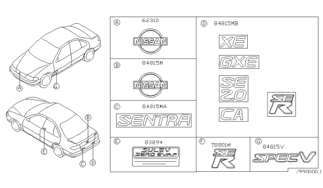 2002 Nissan Sentra Trunk Lid Emblem Diagram for 84895-5M000