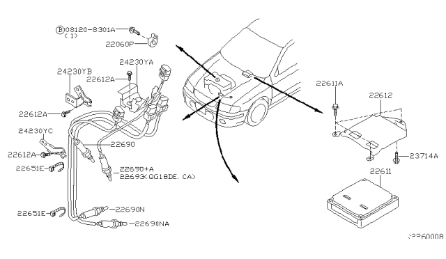 2000 Nissan Sentra Engine Control Module Diagram for 23740-5M276