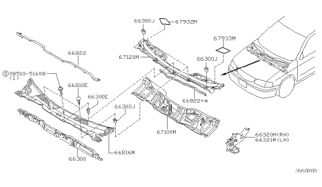 2001 Nissan Sentra Cowl Top & Fitting Diagram 1