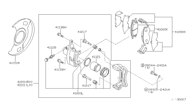 2001 Nissan Sentra CALIPER Assembly-Front RH,W/O Pads Or SHIMS Diagram for 41001-5M001