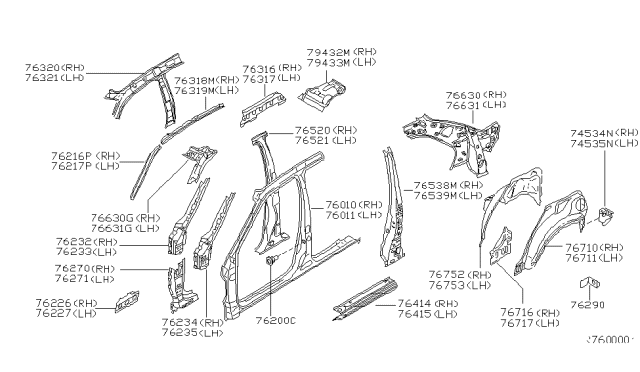 2004 Nissan Sentra Body-Side Outer, LH Diagram for 76023-5M035