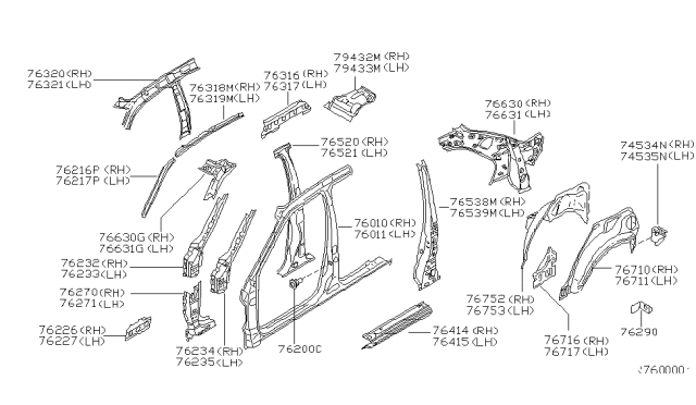 2004 Nissan Sentra Pillar-Rear,Inner L Diagram for 76631-5M030