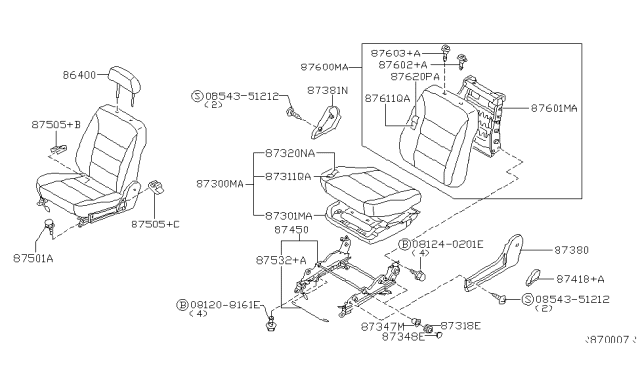 2004 Nissan Sentra Adjuster Assy-Front Seat,LH Diagram for 87450-5M010