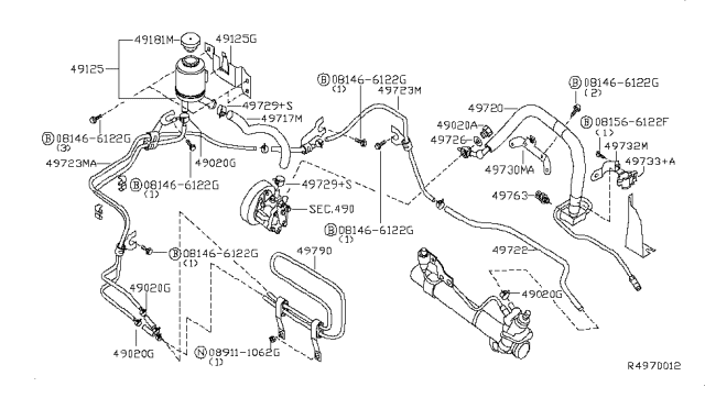 2006 Nissan Sentra Oil Cooler Assy-Power Steering Diagram for 49790-4Z700