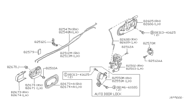 2004 Nissan Sentra Rear Door Outside Handle Assembly Right Diagram for 82606-ZG003