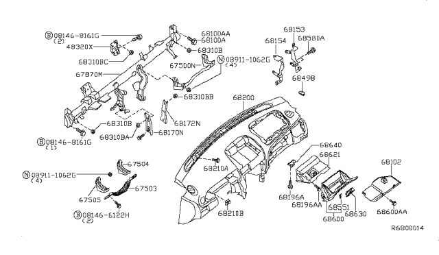 2005 Nissan Sentra Instrument Panel,Pad & Cluster Lid Diagram 1