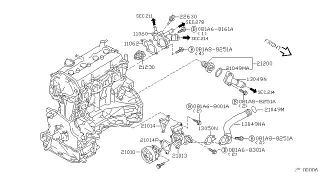 2004 Nissan Sentra Pump Assy-Water Diagram for 21010-F4625