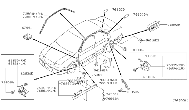 2005 Nissan Sentra Front Fender Mudguard Set, Left Diagram for 63855-5M025