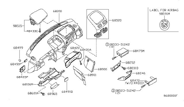 2004 Nissan Sentra Instrument Panel,Pad & Cluster Lid Diagram 2