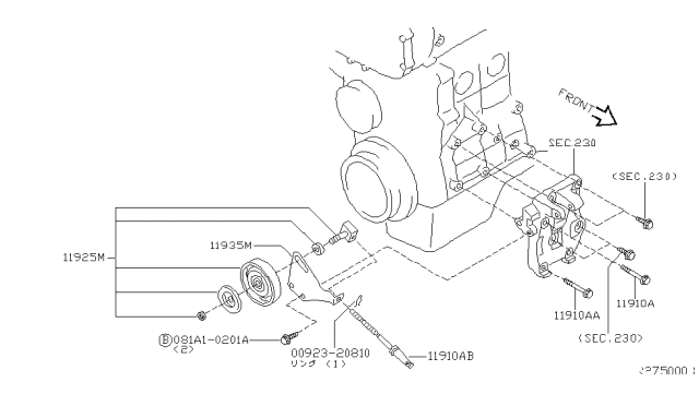 2003 Nissan Sentra Pulley Assy-Idler,Compressor Diagram for 11925-4Z012