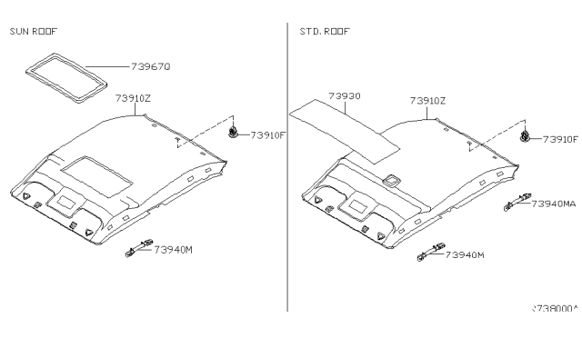 2003 Nissan Sentra Headlining Assy Diagram for 73910-4Z000