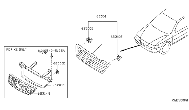 2003 Nissan Sentra Mesh-Radiator Grille Diagram for 62314-5M100