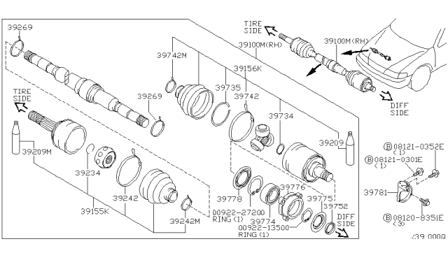 2002 Nissan Sentra Shaft Assy-Front Drive,RH Diagram for 39100-8U015